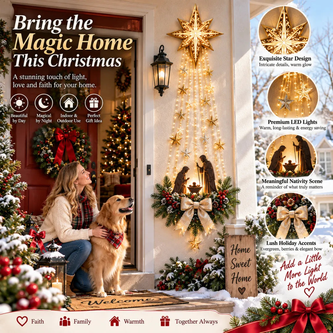 Nativity Wall Decor Bethlehem Star Warm Cascading Lights Vertical Display