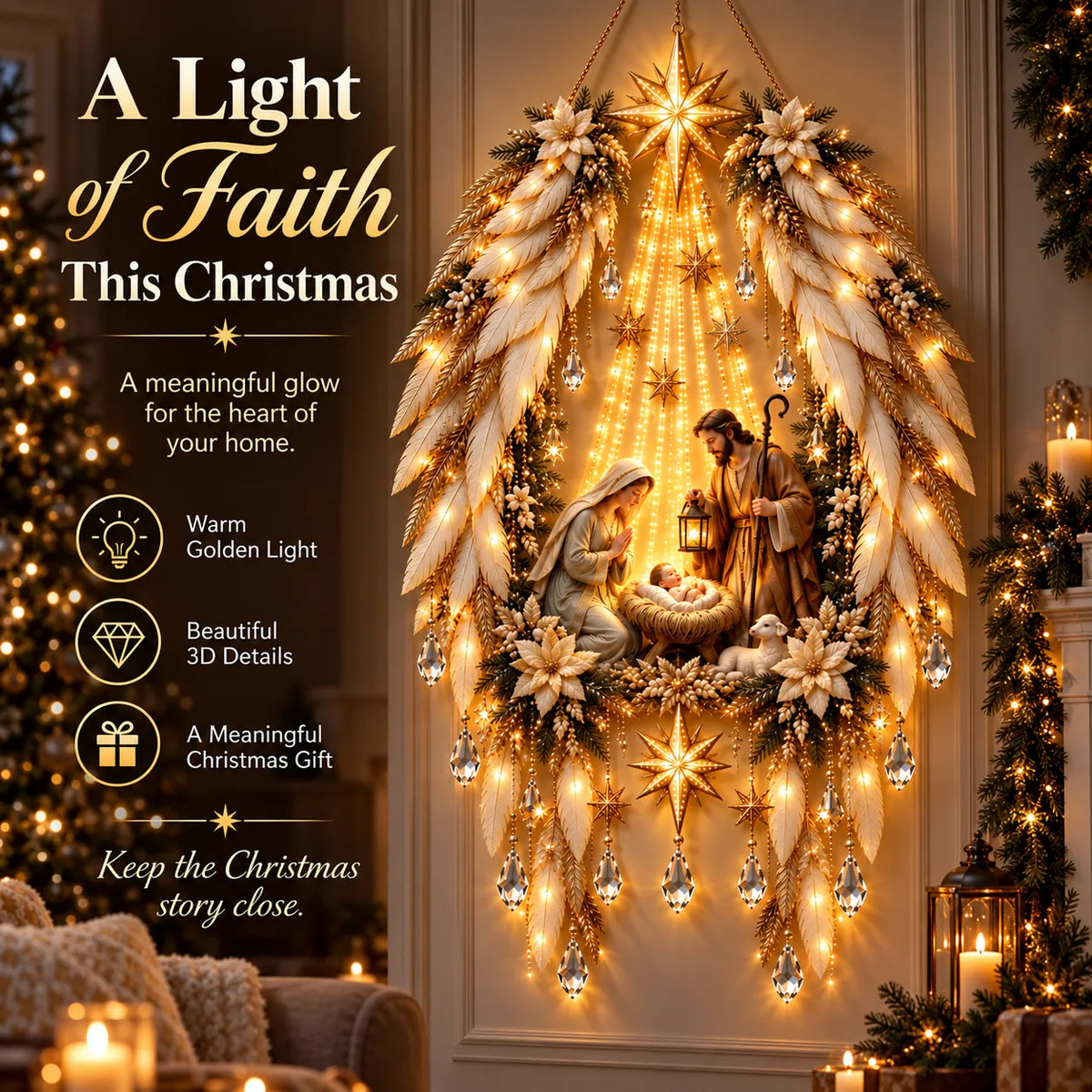 Nativity Wall Decoration Warm Illuminated Christmas Display