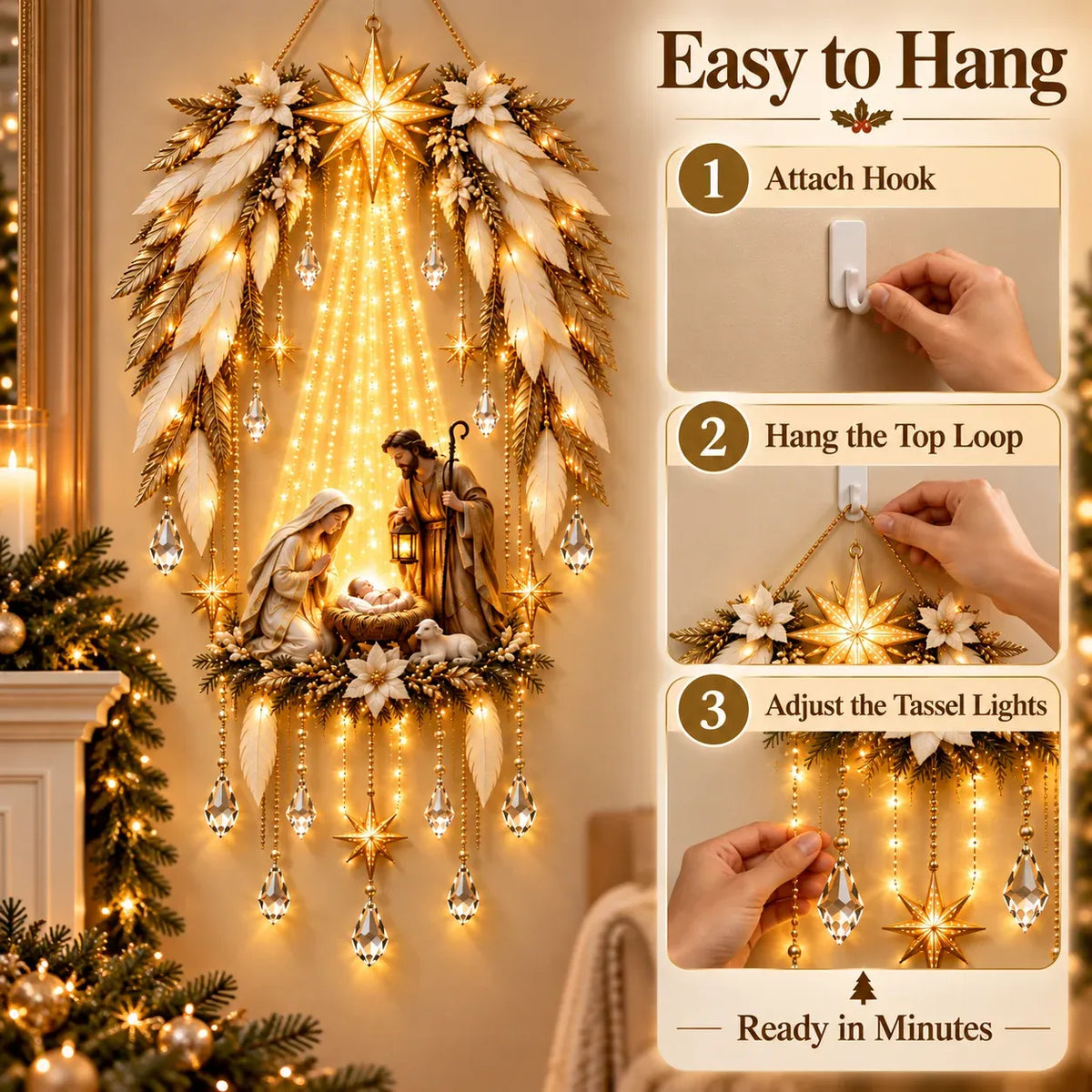 Nativity Wall Decoration Warm Illuminated Christmas Display