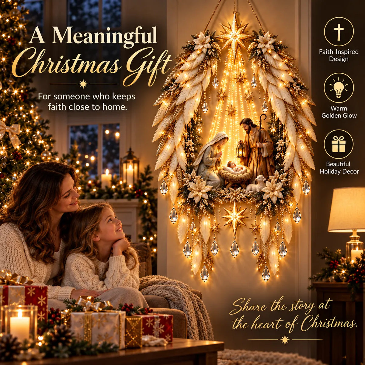 Nativity Wall Decoration Warm Illuminated Christmas Display