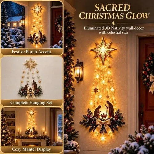 Nativity Wall Ornament Warm White LED Lights