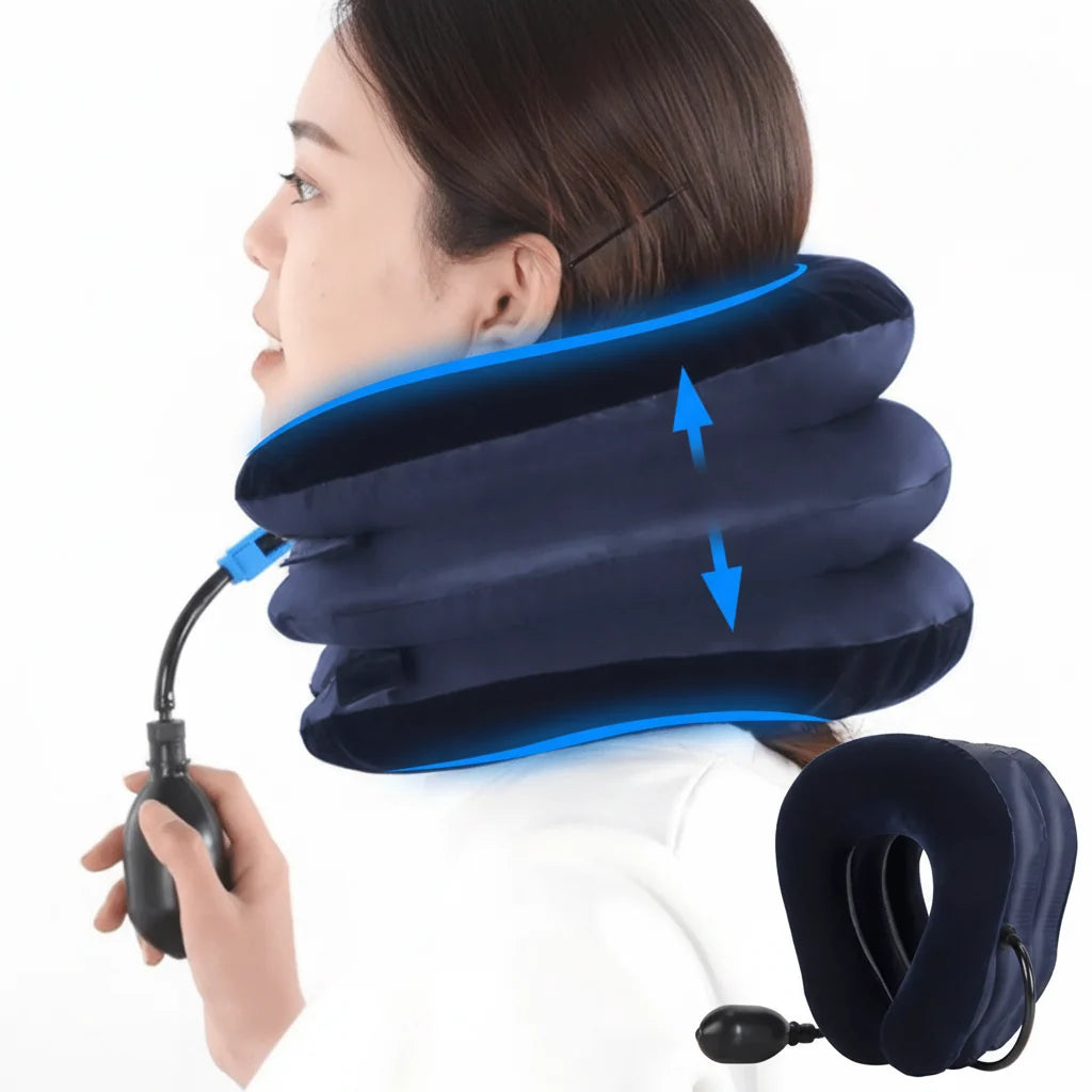 Neck Pillow Inflatable Adjustable Air Pump Plush Velvet Cover