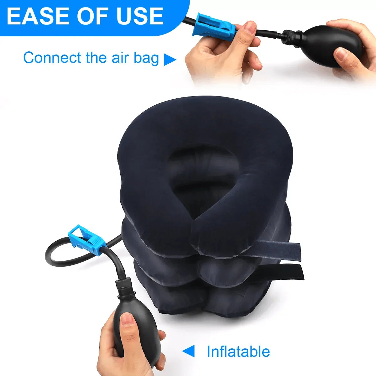 Neck Pillow Inflatable Adjustable Air Pump Plush Velvet Cover