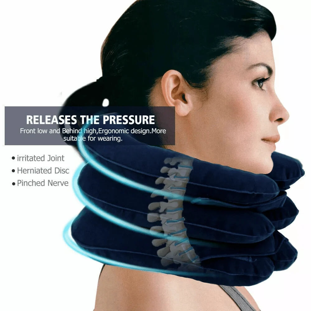 Neck Pillow Inflatable Adjustable Air Pump Plush Velvet Cover