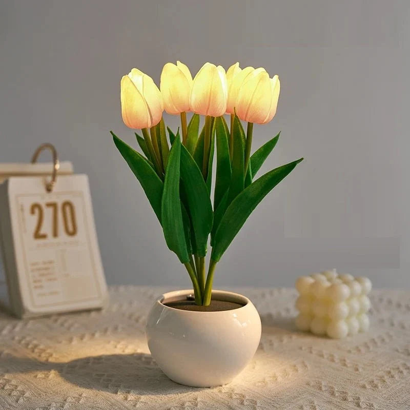 Night Light Rechargeable Touch-Dimmable Ceramic Flowerpot Base