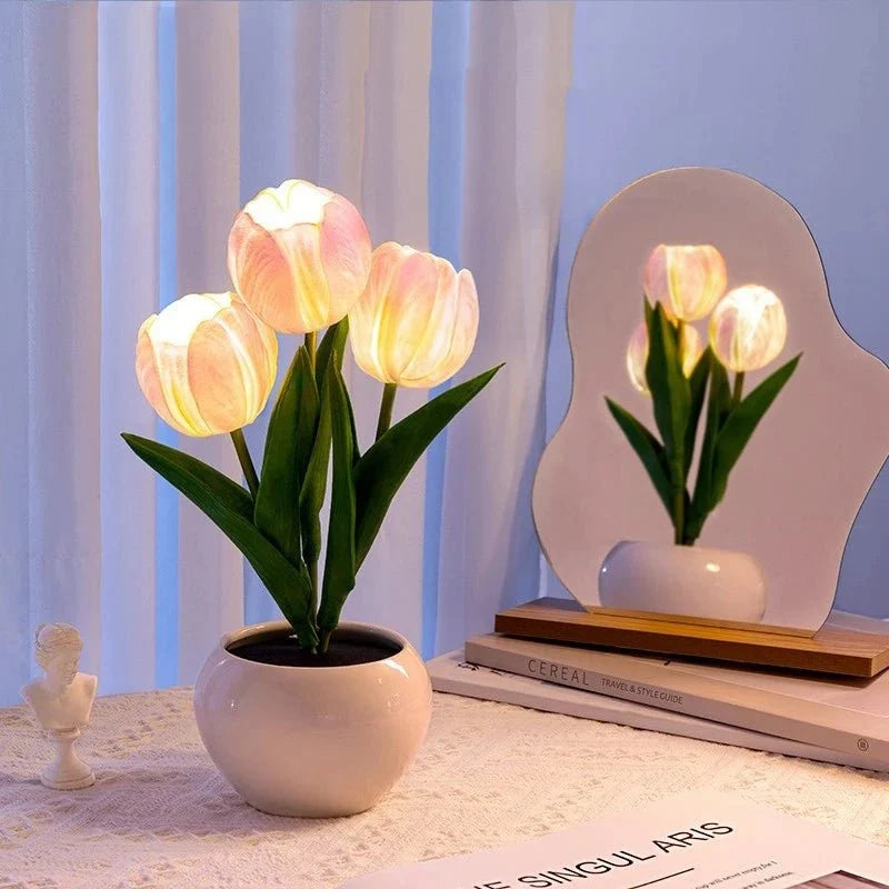 Night Light Rechargeable Touch-Dimmable Ceramic Flowerpot Base