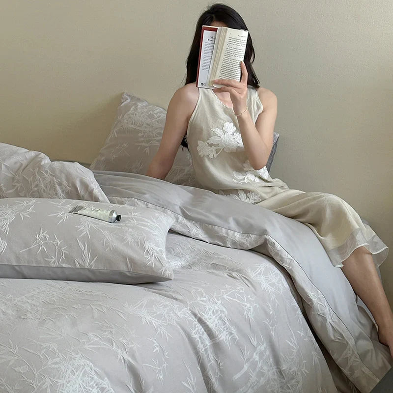 Nightgown Linen-Cotton Breathable V-Neck Floral Embroidery