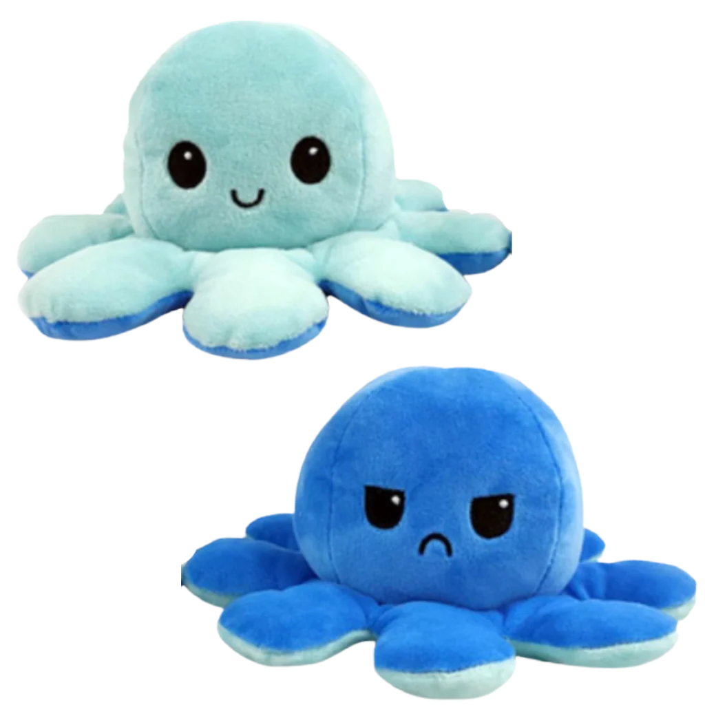 Octopus Plush Toy Reversible Smiling & Frowning Faces Soft Cotton