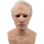 Old Man Costume Mask Natural Latex Full Head Coverage White Mustache