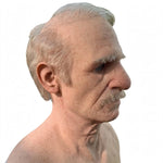 Old Man Costume Mask Natural Latex Full Head Coverage White Mustache
