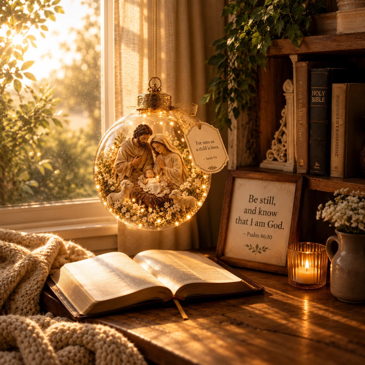 Ornament Lighted Christian Scripture Miniature Scene
