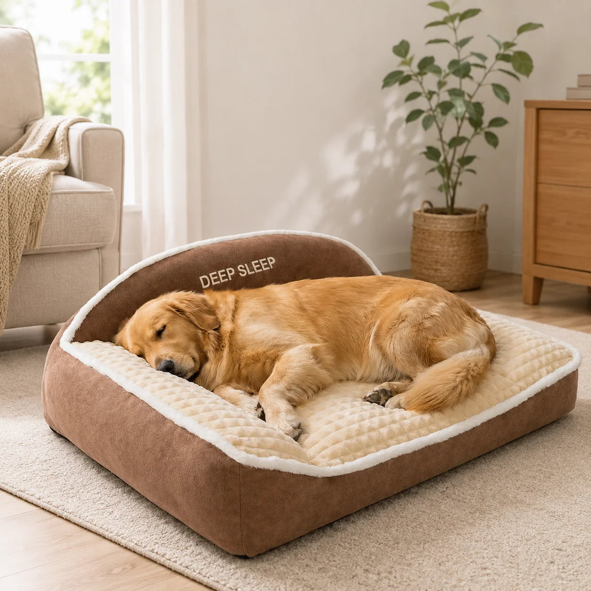 Orthopedic Dog Bed Memory Foam Raised Backrest Washable Cover