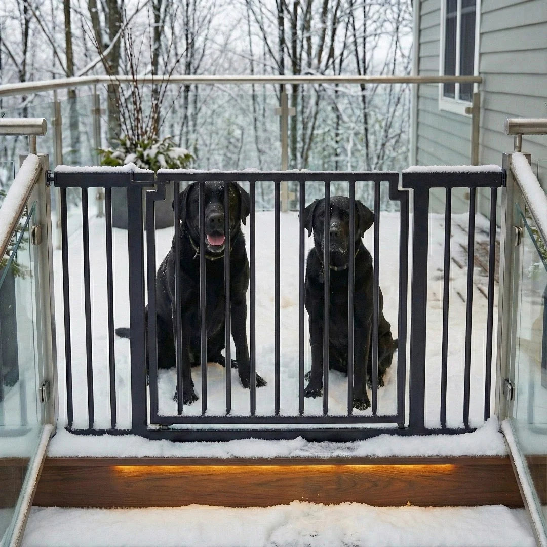 Outdoor Dog Gate Extra Wide Steel Walk-Through Door Pressure-Mounted, Weather-Resistant
