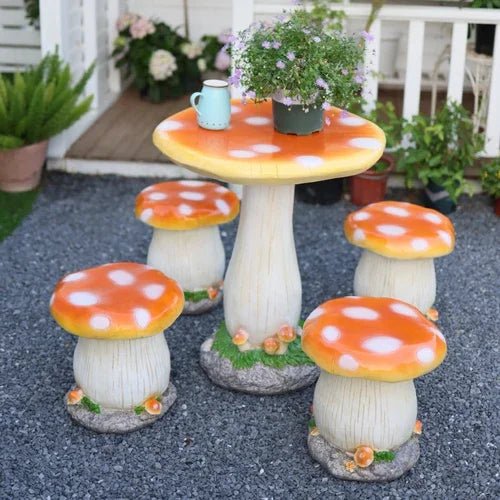 Outdoor Garden Table & Chair Set Mushroom-Inspired Weather-Resistant Plastic