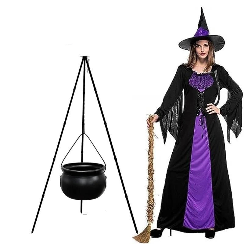 Outdoor Halloween Cauldron Lighted Tripod Stand