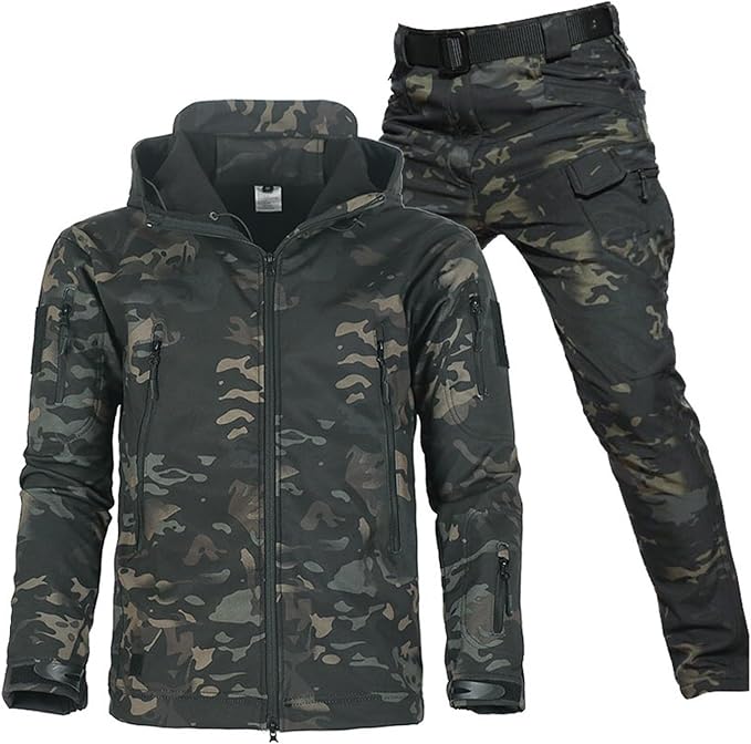 Outdoor Jacket And Trousers Set Waterproof Windproof Fleece-Lined