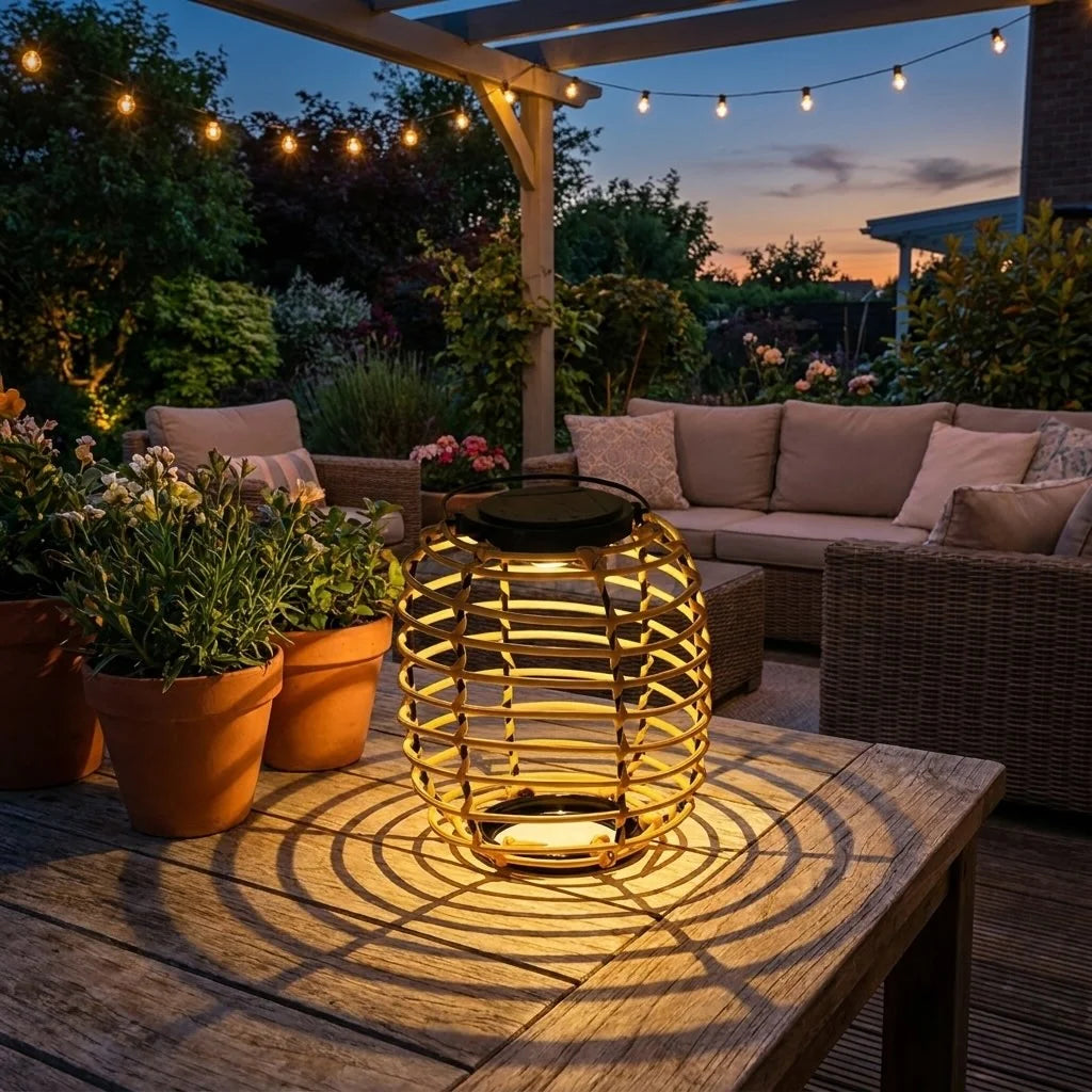 Outdoor Lantern Solar-Powered Waterproof Rattan Weave
