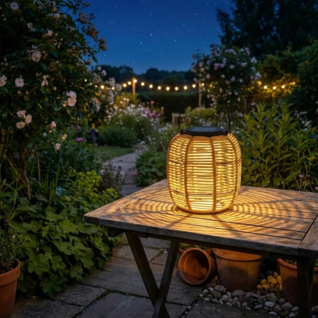Outdoor Lantern Solar-Powered Waterproof Rattan Weave