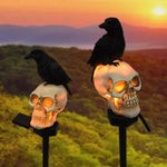 Outdoor Pathway Light Raven Skull Solar-Powered Auto On/Off