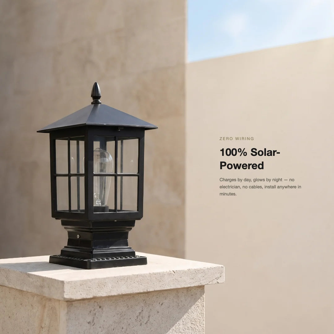 Outdoor Post Light Solar-Powered Dusk-To-Dawn Weatherproof