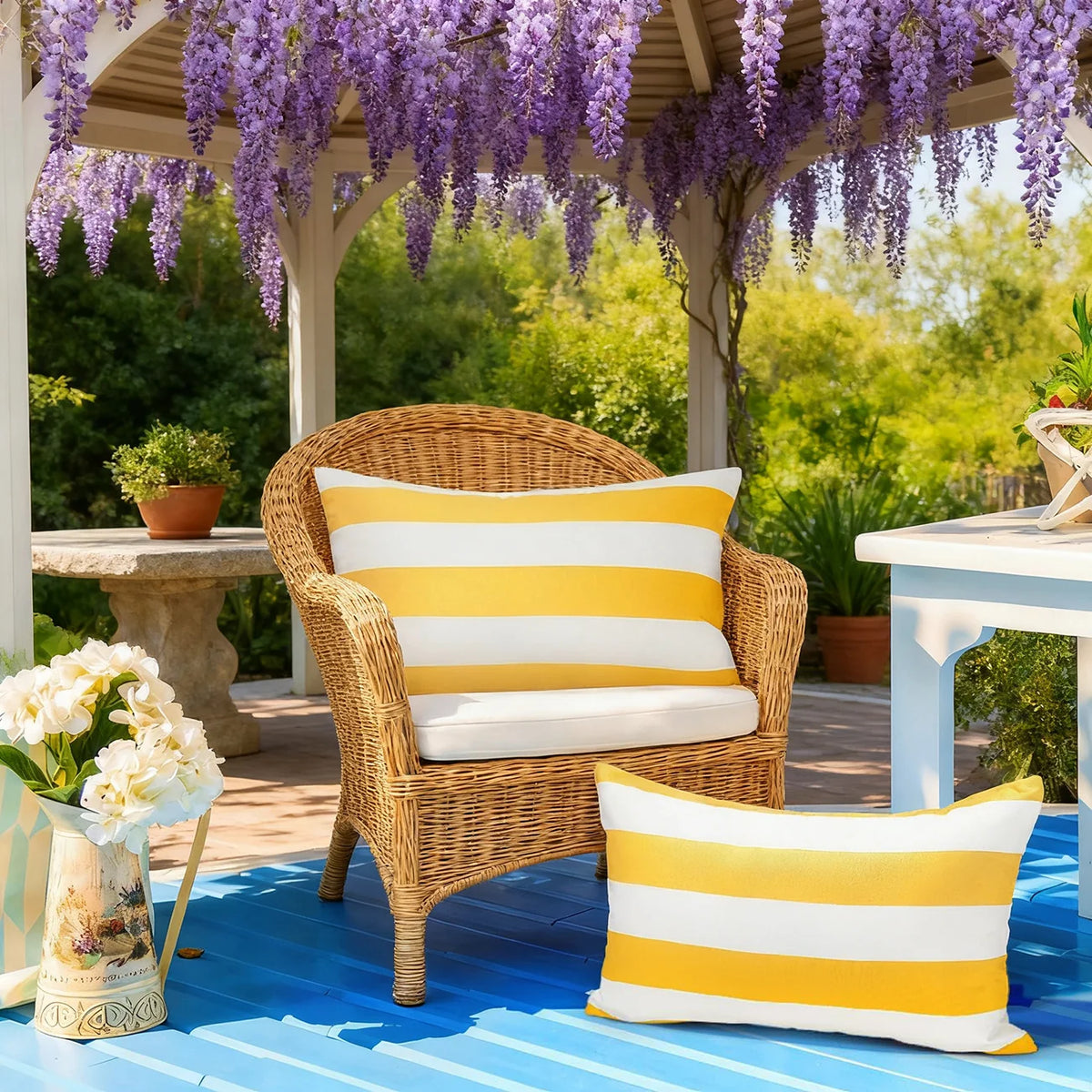 Outdoor Throw Pillow Cover Striped Water-Repellent UV-Stable