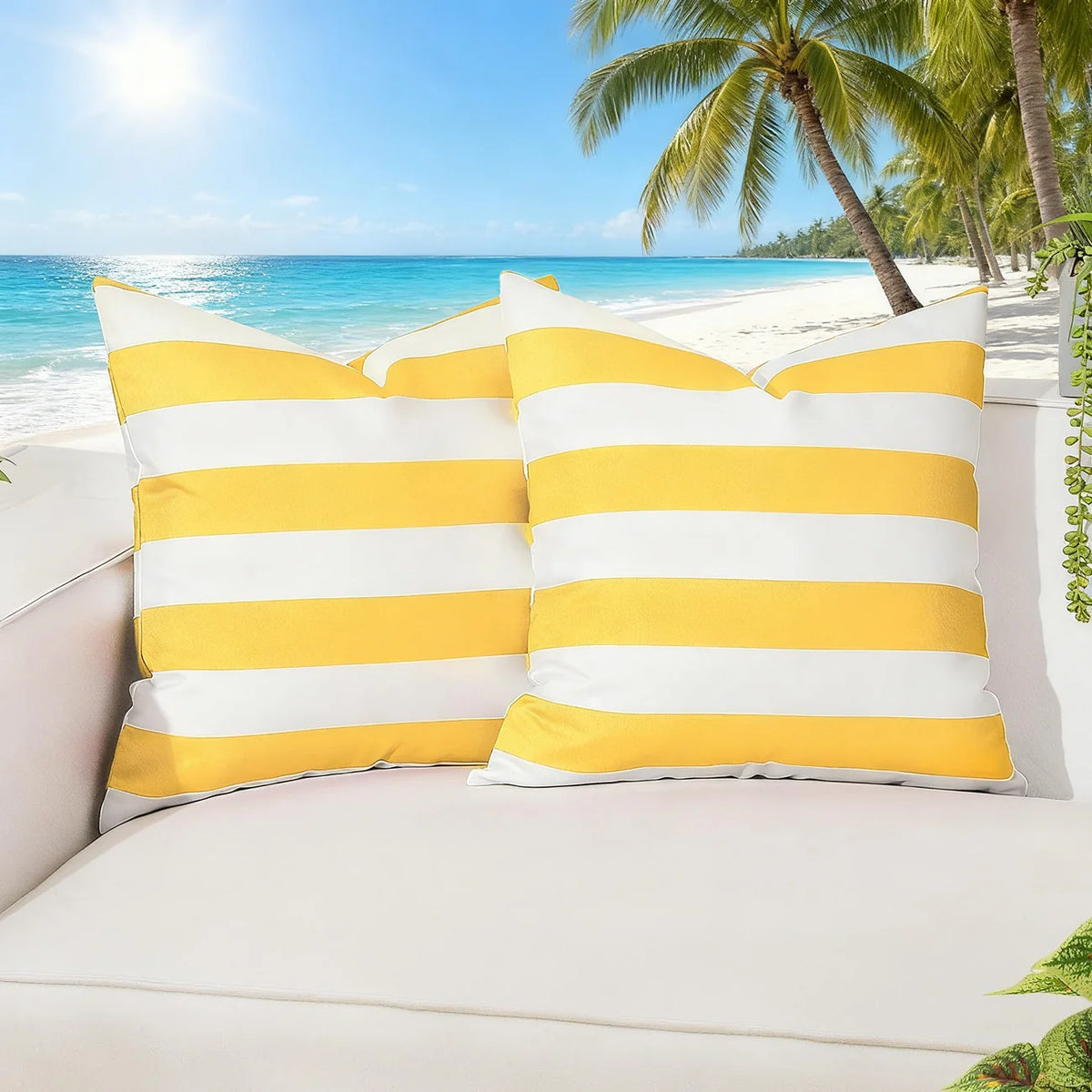 Outdoor Throw Pillow Cover Striped Water-Repellent UV-Stable