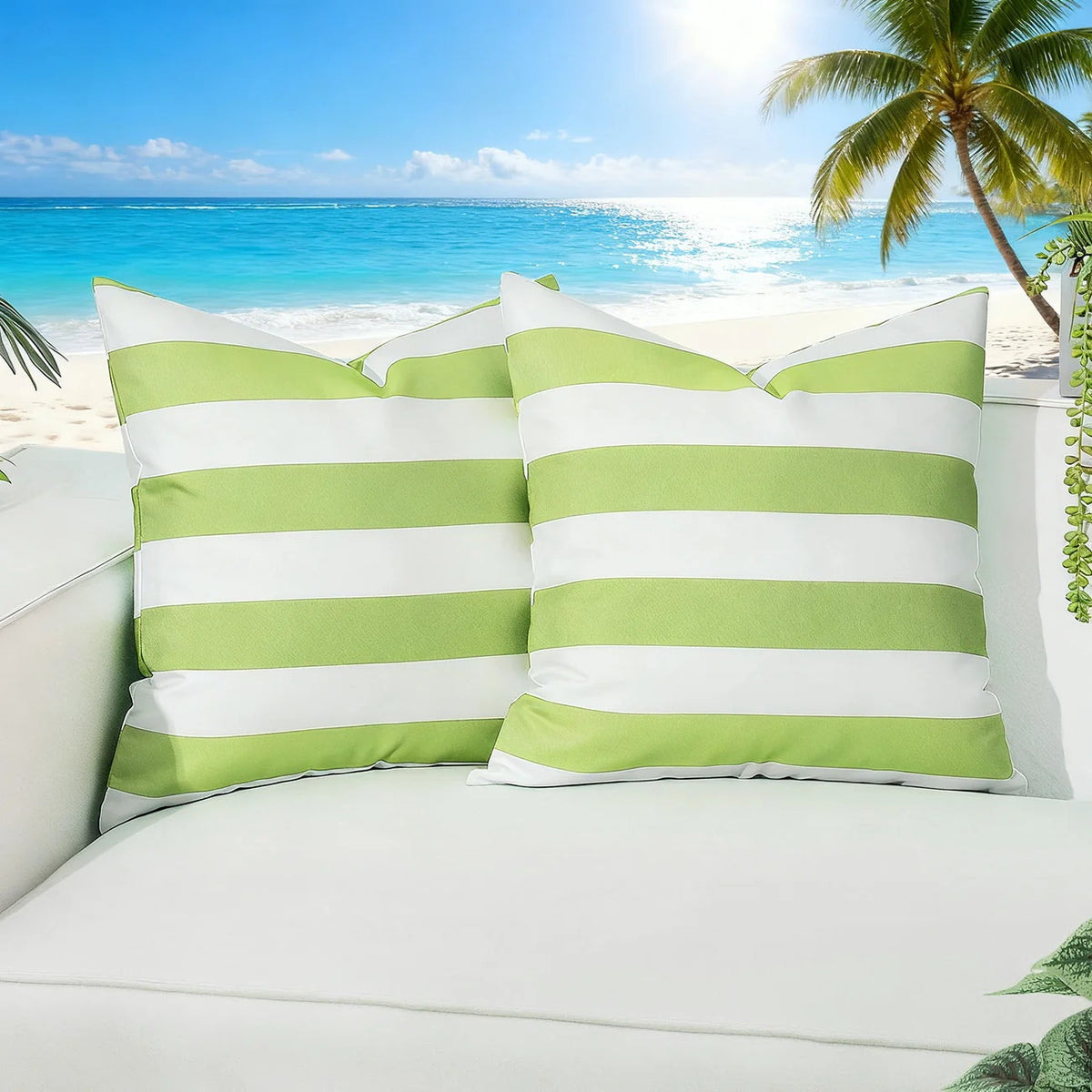 Outdoor Throw Pillow Cover Striped Water-Repellent UV-Stable