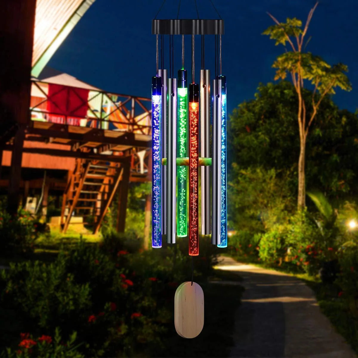 Outdoor Wind Chime Solar-Powered LED Color-Changing