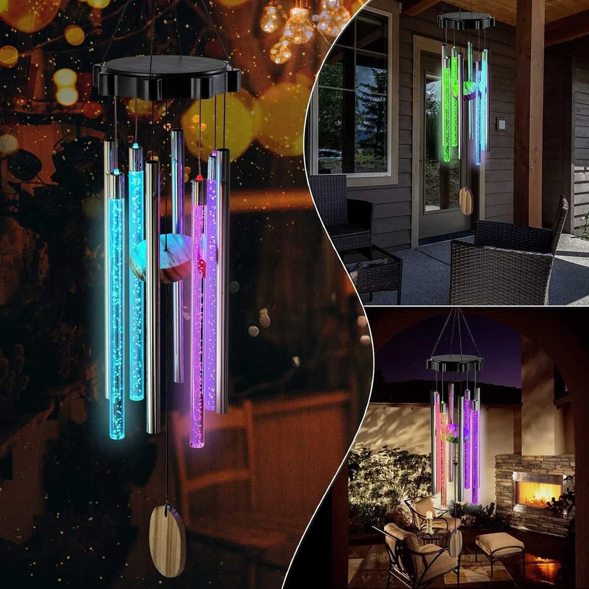 Outdoor Wind Chime Solar-Powered LED Color-Changing
