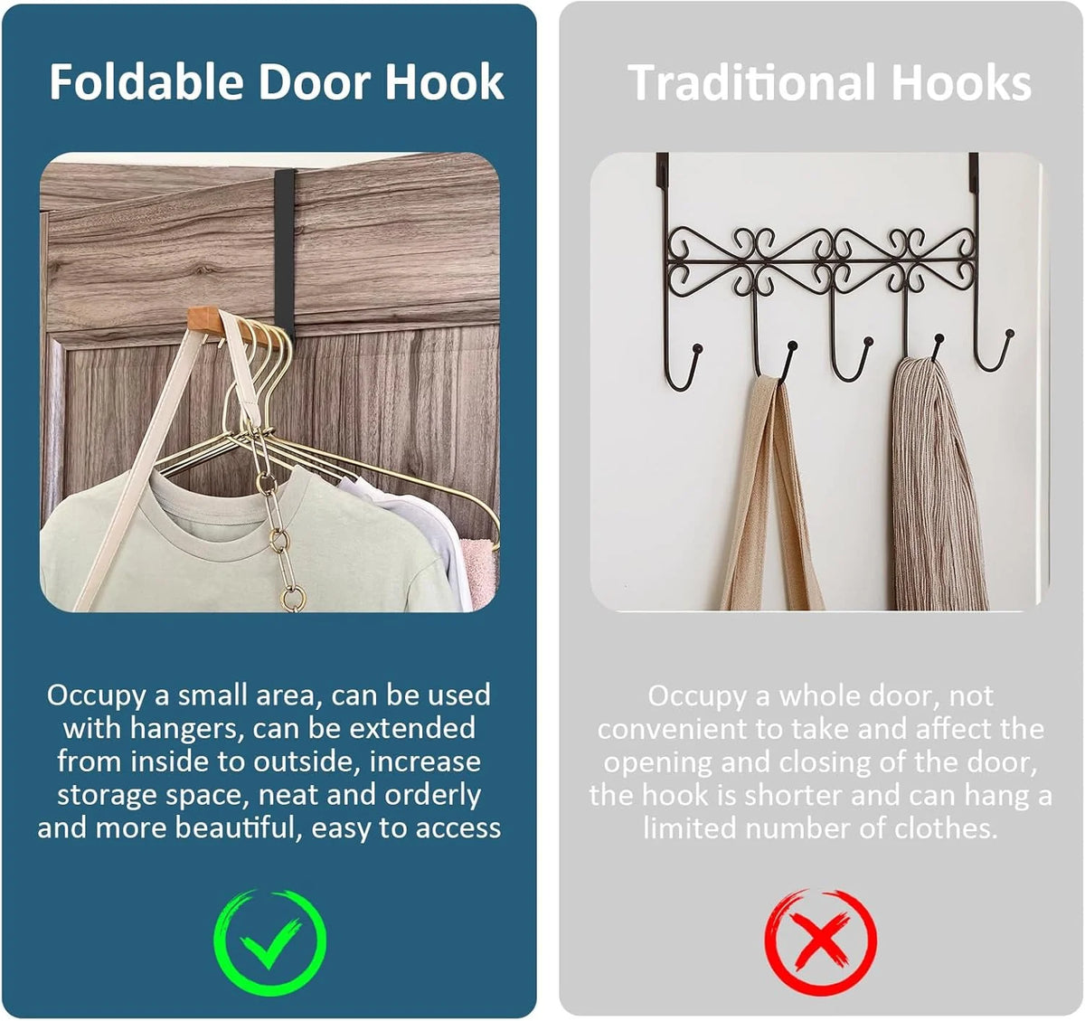 Over Door Clothes Hook Foldable Stainless Steel & Wood