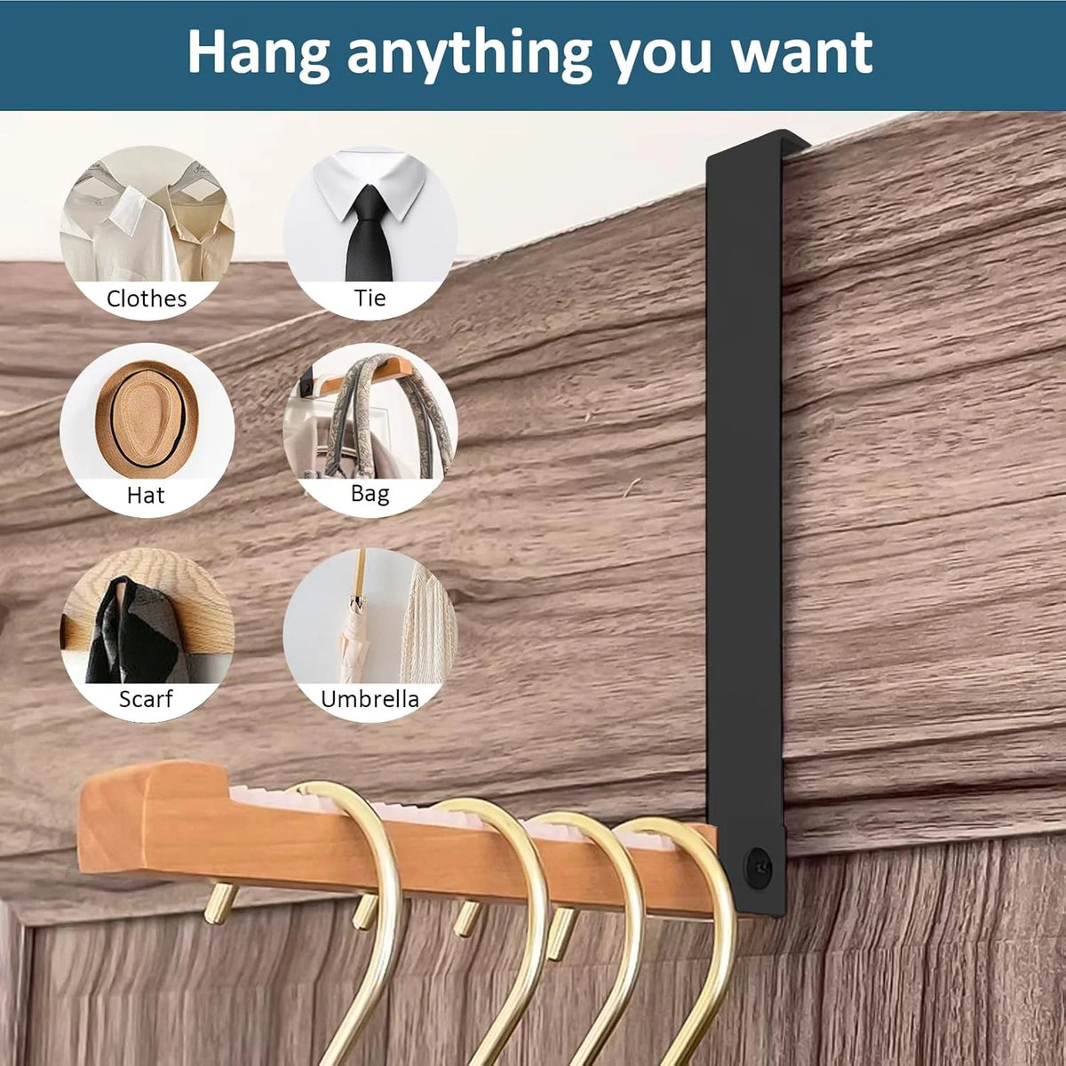 Over Door Clothes Hook Foldable Stainless Steel & Wood
