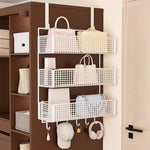 Over-The-Door Storage Organizer Mesh Baskets & 5 Hooks