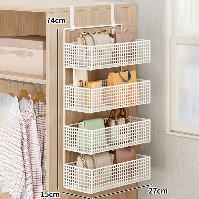 Over-The-Door Storage Organizer Mesh Baskets & 5 Hooks