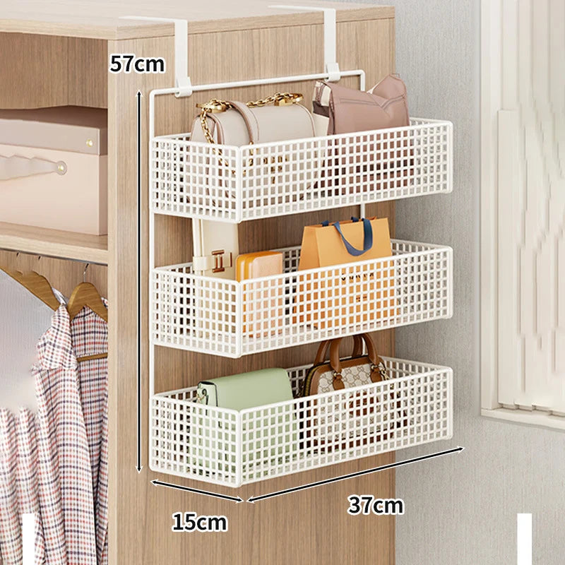 Over-The-Door Storage Organizer Mesh Baskets & 5 Hooks