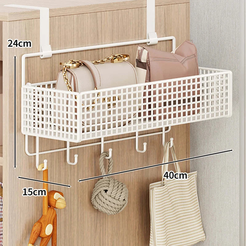 Over-The-Door Storage Organizer Mesh Baskets & 5 Hooks