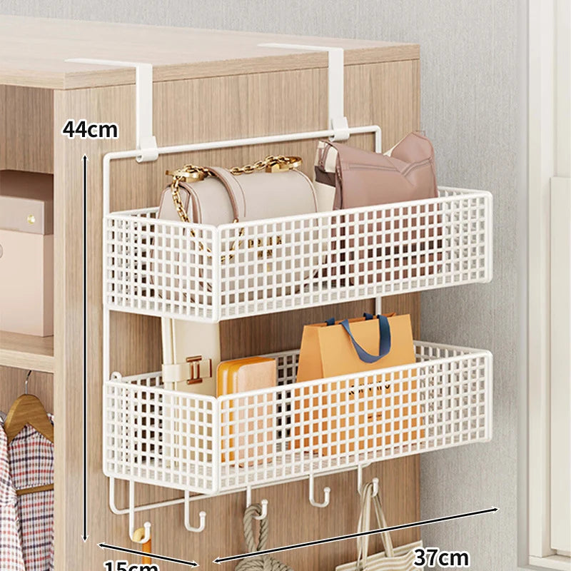 Over-The-Door Storage Organizer Mesh Baskets & 5 Hooks
