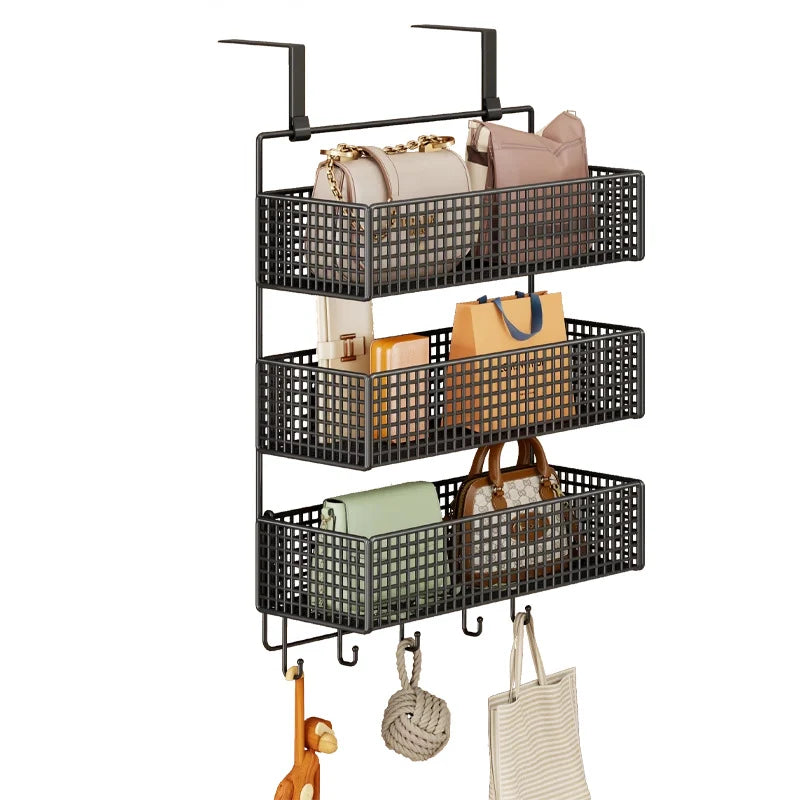Over-The-Door Storage Organizer Mesh Baskets & 5 Hooks
