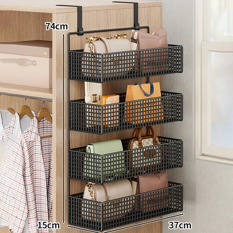 Over-The-Door Storage Organizer Mesh Baskets & 5 Hooks