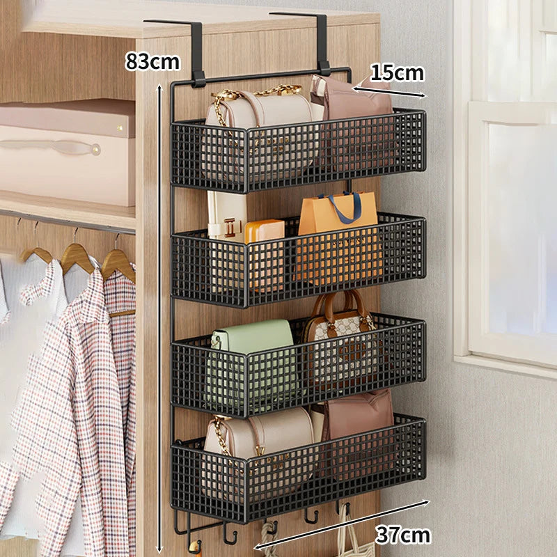 Over-The-Door Storage Organizer Mesh Baskets & 5 Hooks