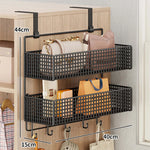 Over-The-Door Storage Organizer Mesh Baskets & 5 Hooks