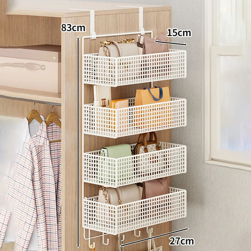 Over-The-Door Storage Organizer Mesh Baskets & 5 Hooks