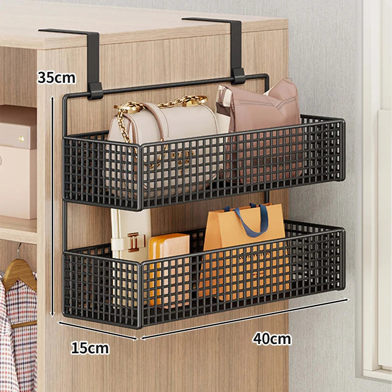 Over-The-Door Storage Organizer Mesh Baskets & 5 Hooks