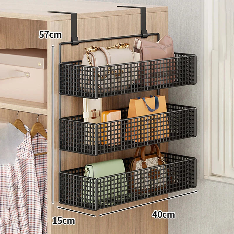 Over-The-Door Storage Organizer Mesh Baskets & 5 Hooks