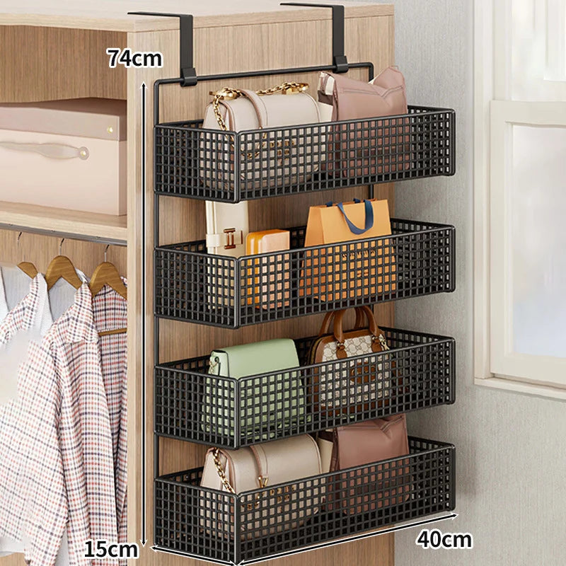 Over-The-Door Storage Organizer Mesh Baskets & 5 Hooks