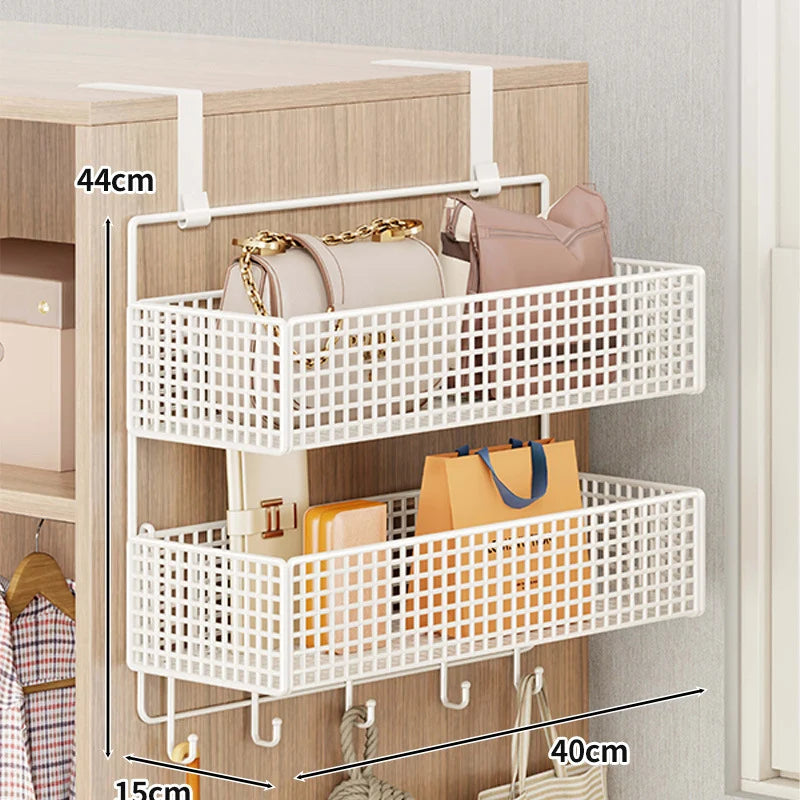 Over-The-Door Storage Organizer Mesh Baskets & 5 Hooks