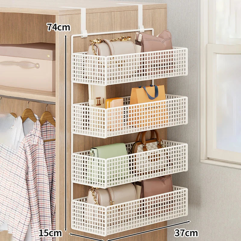 Over-The-Door Storage Organizer Mesh Baskets & 5 Hooks