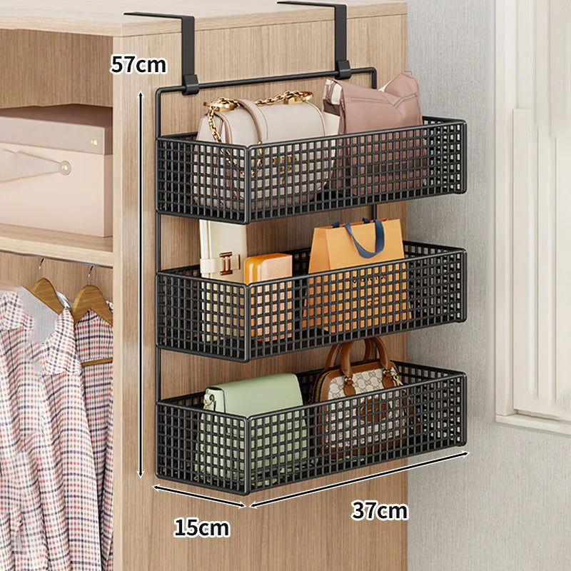 Over-The-Door Storage Organizer Mesh Baskets & 5 Hooks
