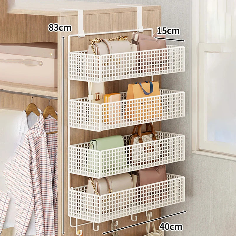 Over-The-Door Storage Organizer Mesh Baskets & 5 Hooks