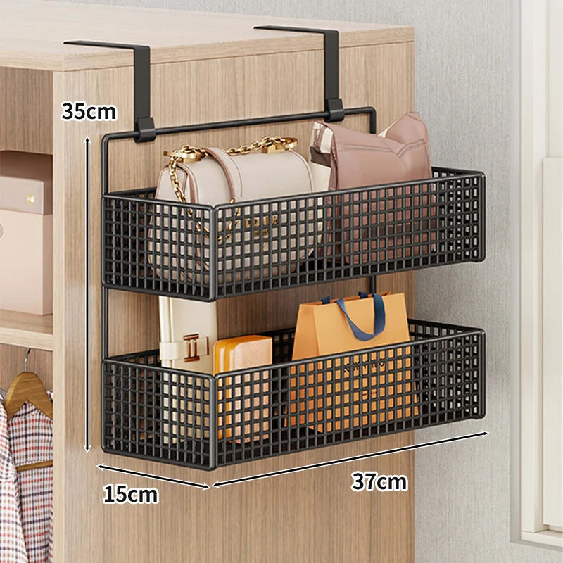 Over-The-Door Storage Organizer Mesh Baskets & 5 Hooks