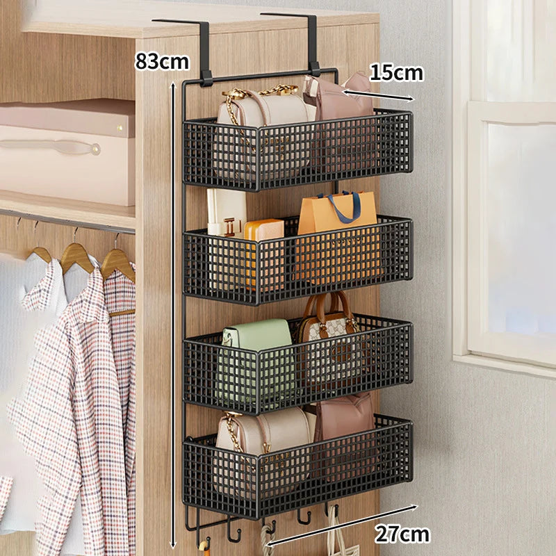 Over-The-Door Storage Organizer Mesh Baskets & 5 Hooks